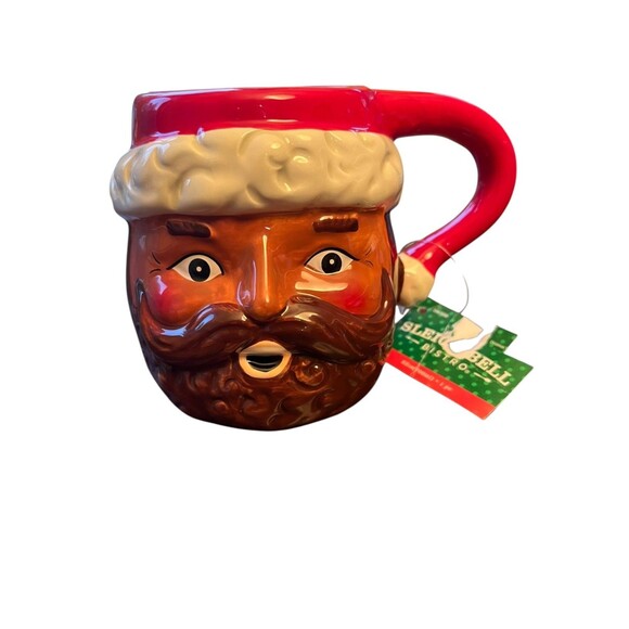 Sleigh Bell Bistro Other - Sleigh Bell Bistro Santa Mug – Red Ceramic Christmas Coffee Cup 4 in Tall M